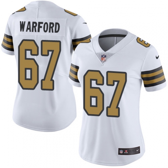 Women's Nike New Orleans Saints #74 Larry Warford Limited White Rush Vapor Untouchable NFL Jersey