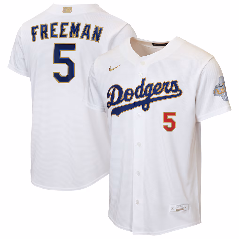 Youth Los Angeles Dodgers Freddie Freeman Nike White 2026 Gold Collection Home Replica Jersey - Ujersey Shop