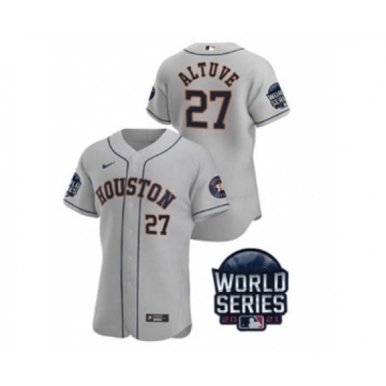 Men's Houston Astros #27 Jose Altuve 2021 Gray World Series Flex Base Stitched Baseball Jersey - Ujersey