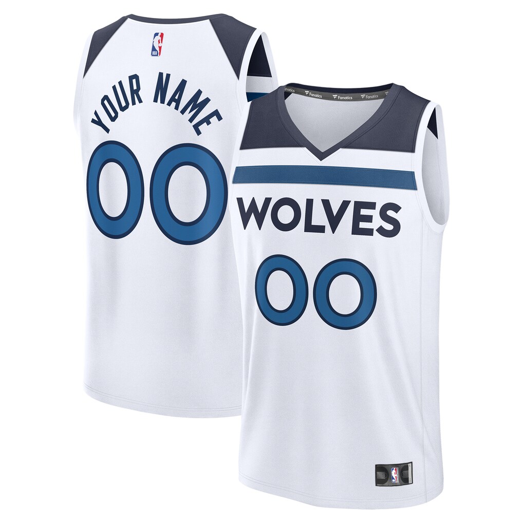 Men's Minnesota Timberwolves Fanatics White Fast Break Custom Jersey - Association Edition - Ujersey