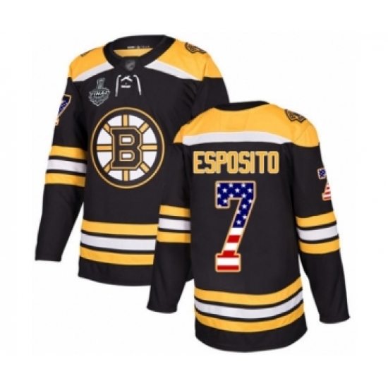 Youth Boston Bruins #7 Phil Esposito Authentic Black USA Flag Fashion 2019 Stanley Cup Final Bound Hockey Jersey - Ujersey