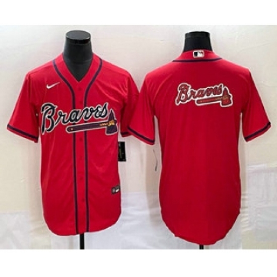 Men's Atlanta Braves Red Team Big Logo Cool Base Stitched Baseball Jersey - Ujersey