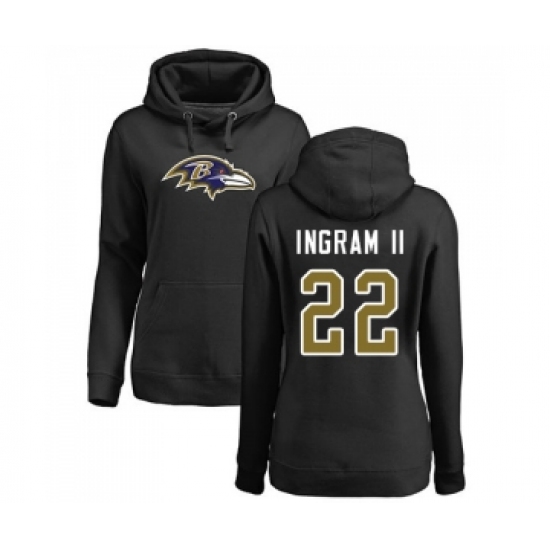 Football Women's Baltimore Ravens #22 Mark Ingram II Black Name & Number Logo Pullover Hoodie - Ujersey