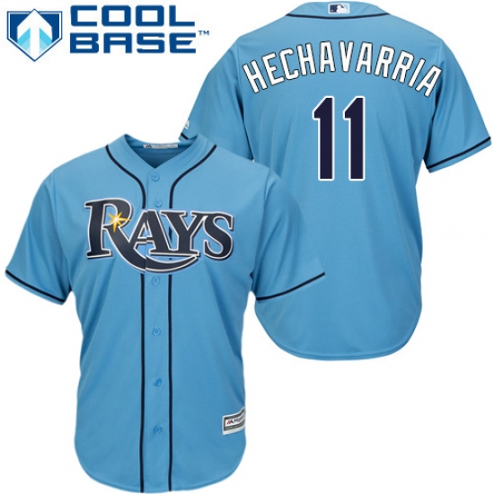 Youth Majestic Tampa Bay Rays #11 Adeiny Hechavarria Replica Light Blue Alternate 2 Cool Base MLB Jersey - Ujersey