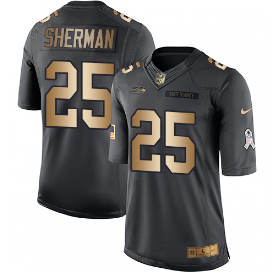 Youth Nike Seattle Seahawks #25 Richard Sherman Limited Black/Gold Salute to Service NFL Jersey - Ujersey