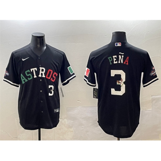 Men's Houston Astros #3 Jeremy Pena Black Mexico With World Serise Champions Cool Base Stitched Baseball Jersey