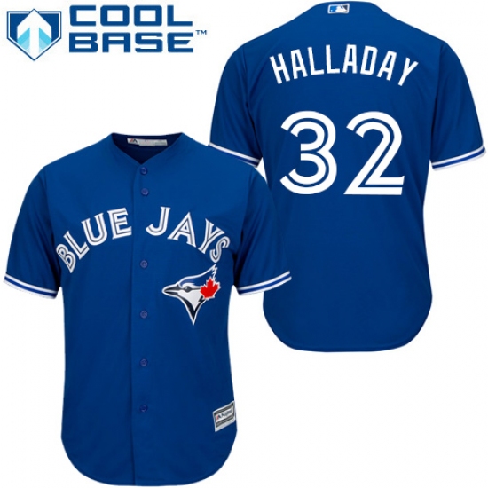 Men's Majestic Toronto Blue Jays #32 Roy Halladay Replica Blue Alternate MLB Jersey - Ujersey