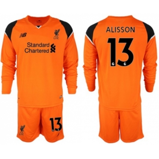 Liverpool #13 Alisson Orange Goalkeeper Long Sleeves Soccer Club Jersey