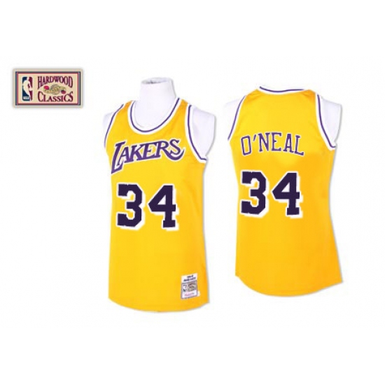 Men's Mitchell and Ness Los Angeles Lakers #34 Shaquille O'Neal Swingman Gold Throwback NBA Jersey - Ujersey