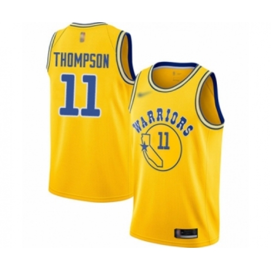 Men's Golden State Warriors #11 Klay Thompson Authentic Gold Hardwood Classics Basketball Jersey - Ujersey