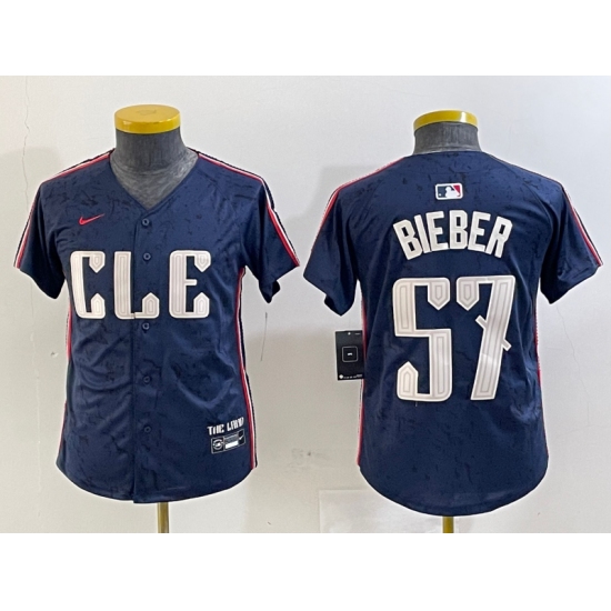 Youth Cleveland Guardians #57 Shane Bieber Navy 2024 City Connect Limited Stitched Jersey - Ujersey