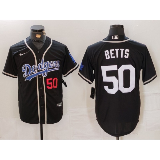 Men's Los Angeles Dodgers #50 Mookie Betts Number Black White Cool Base Stitched Jersey - Ujersey