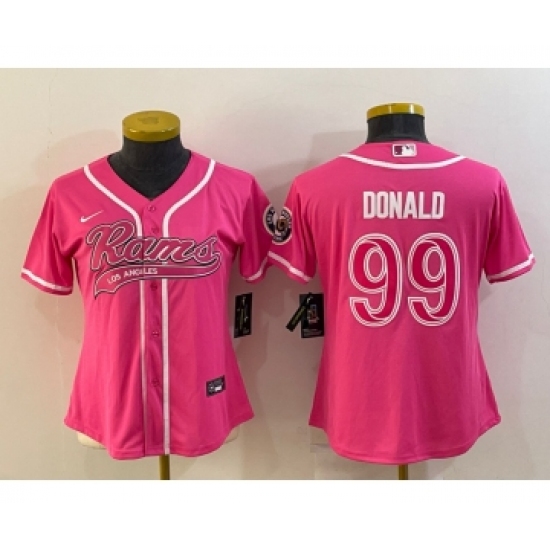 Women's Los Angeles Rams #99 Aaron Donald Pink With Patch Cool Base Stitched Baseball Jersey - Ujersey