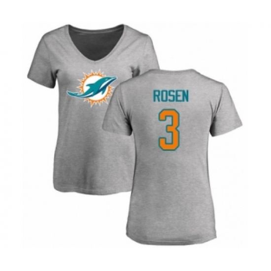 Football Women's Miami Dolphins #3 Josh Rosen Ash Name & Number Logo T-Shirt - Ujersey