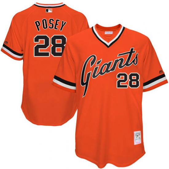 Men's Mitchell and Ness San Francisco Giants #28 Buster Posey Authentic Orange Throwback MLB Jersey - Ujersey