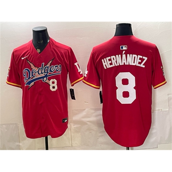 Men's Los Angeles Dodgers x One Piece #8 Enrique Hernández Red Vapor Premier Limited Stitched Baseball Jersey - Ujersey