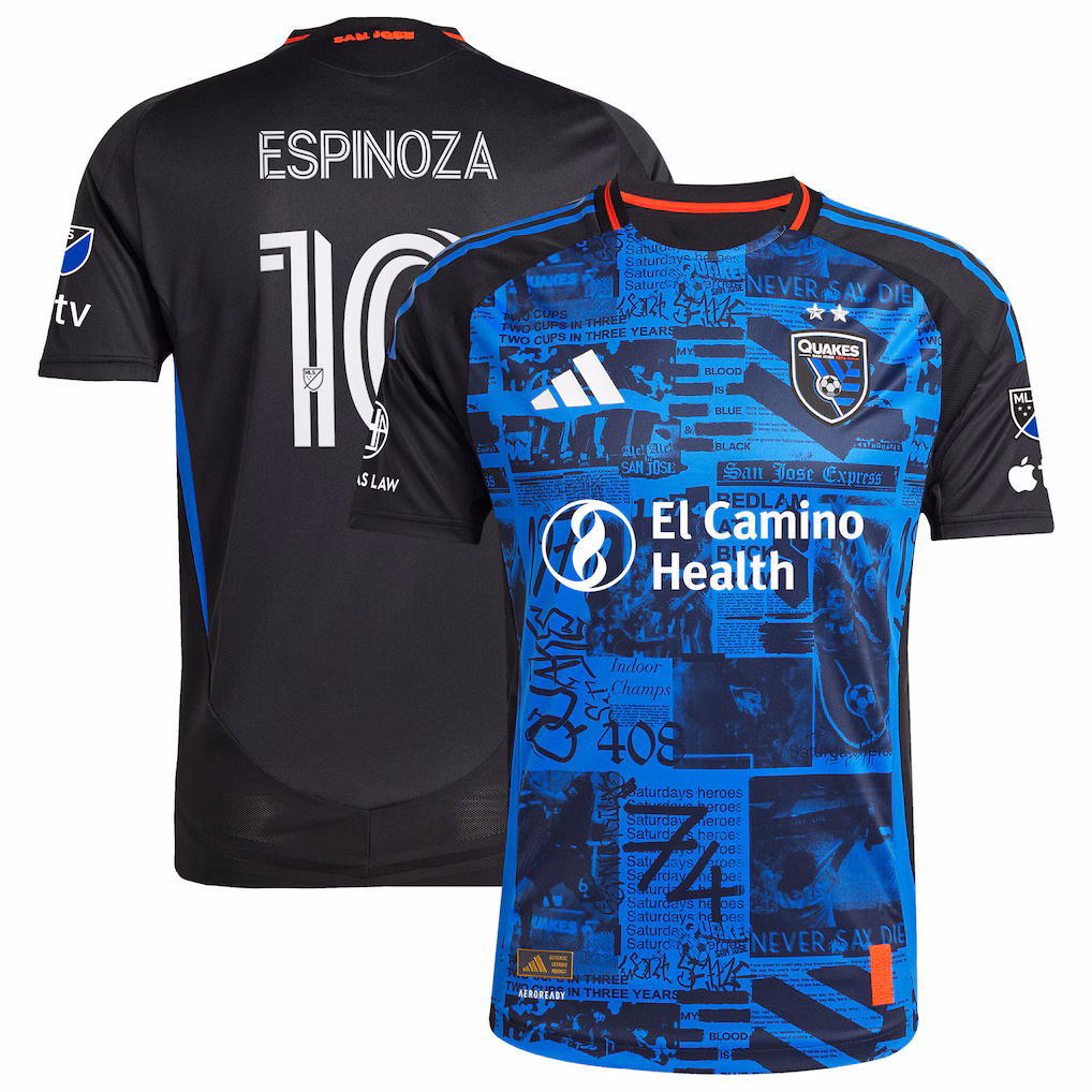 Men's San Jose Earthquakes Cristian Espinoza adidas Black 2025 Headliner Authentic Player Jersey - ujerseystore