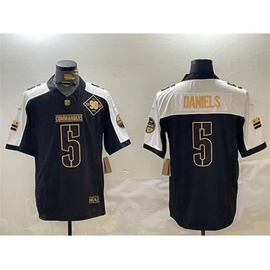 Men's Washington Commanders #5 Jayden Daniels Black Gold 2024 F.U.S.E. 90th Anniversary Vapor Limited Stitched Football Jersey - Ujersey