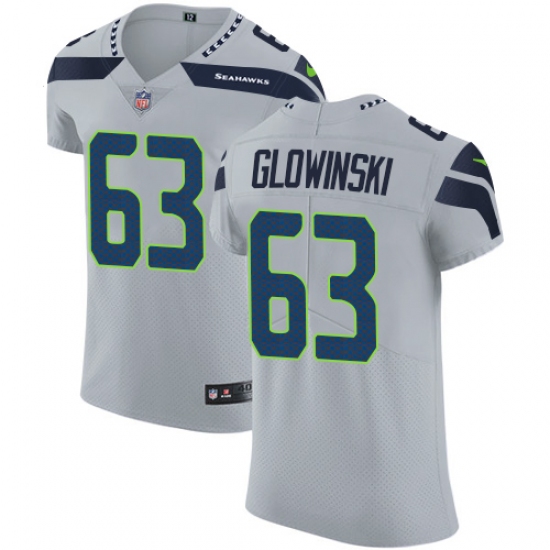 Men's Nike Seattle Seahawks #63 Mark Glowinski Grey Alternate Vapor Untouchable Elite Player NFL Jersey - Ujersey