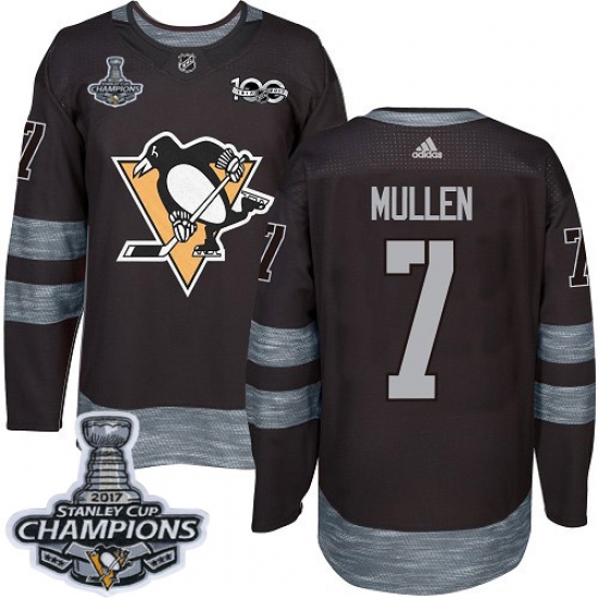 Men's Adidas Pittsburgh Penguins #7 Joe Mullen Authentic Black 1917-2017 100th Anniversary 2017 Stanley Cup Champions NHL Jersey - Ujersey