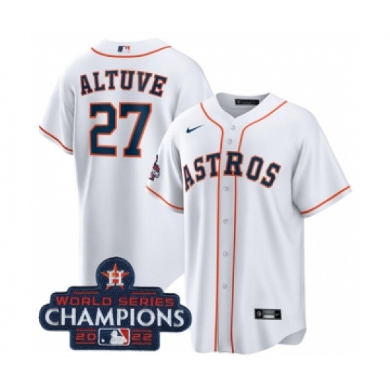 Men's Houston Astros #27 Jose Altuve White 2022 World Series Champions Home Stitched Baseball Jersey - Ujersey
