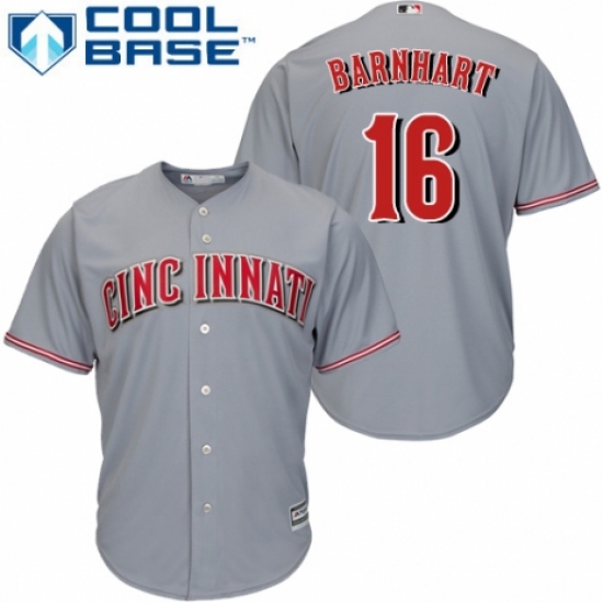 Youth Majestic Cincinnati Reds #16 Tucker Barnhart Authentic Grey Road Cool Base MLB Jersey - Ujersey