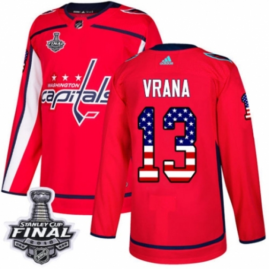 Men's Adidas Washington Capitals #13 Jakub Vrana Authentic Red USA Flag Fashion 2018 Stanley Cup Final NHL Jersey - Ujersey