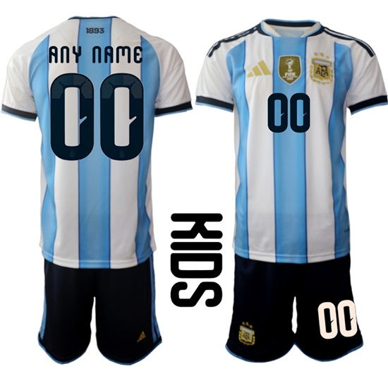 Youth Argentina Custom Any Name And Number National Team FIFA x World Cup 2026 Home White On Field Kids Jersey - Ujersey