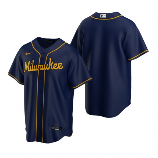 Men's Nike Milwaukee Brewers Blank Navy Alternate Stitched Baseball Jersey - Ujersey