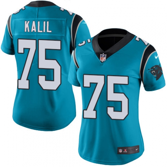 Women's Nike Carolina Panthers #75 Matt Kalil Blue Alternate Vapor Untouchable Limited Player NFL Jersey - Ujersey