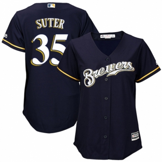 Women's Majestic Milwaukee Brewers #35 Brent Suter Authentic White Alternate Cool Base MLB Jersey - Ujersey