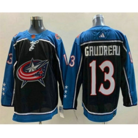Men's Columbus Blue Jackets #13 Johnny Gaudreau Black 2022 Reverse Retro Stitched Jersey - Ujersey