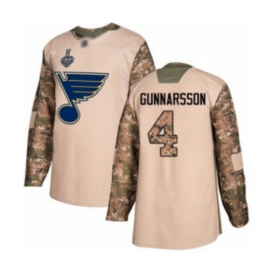 Youth St. Louis Blues #4 Carl Gunnarsson Authentic Camo Veterans Day Practice 2019 Stanley Cup Final Bound Hockey Jersey - Ujersey