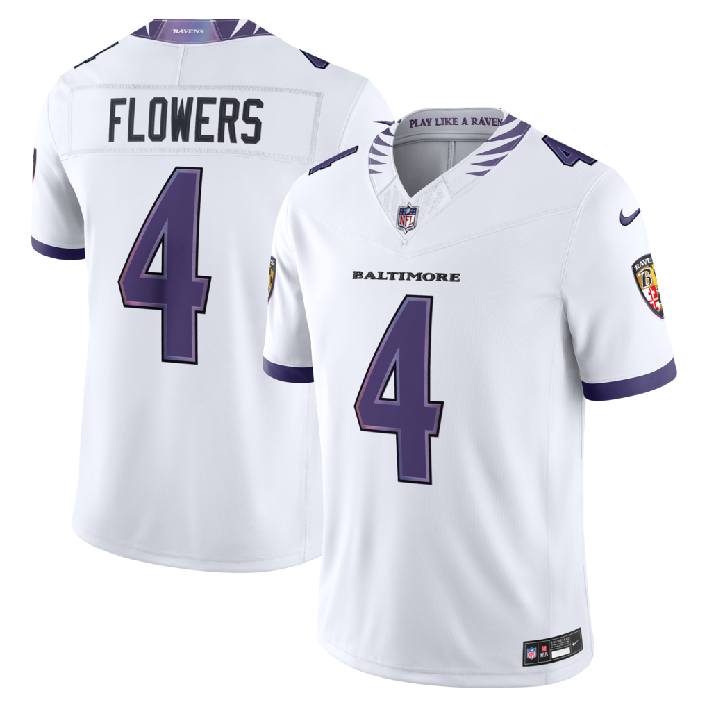 Men's Baltimore Ravens Zay Flowers Nike White Vapor F.U.S.E. Sewn Down Limited Jersey - SUjersey01