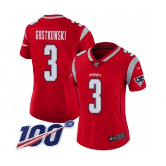 Women's New England Patriots #3 Stephen Gostkowski Limited Red Inverted Legend 100th Season Football Jersey - Ujersey