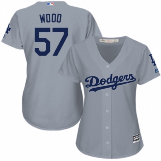 Women's Majestic Los Angeles Dodgers #57 Alex Wood Authentic Grey Road Cool Base MLB Jersey - Ujersey