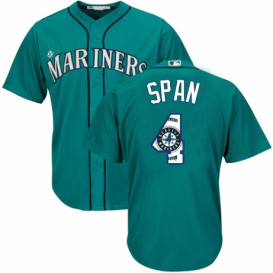 Men's Majestic Seattle Mariners #4 Denard Span Authentic Teal Green Team Logo Fashion Cool Base MLB Jersey - Ujersey