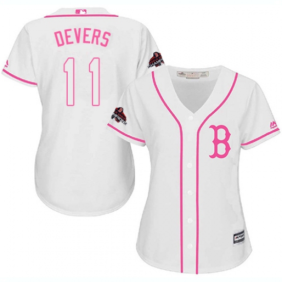 Women's Majestic Boston Red Sox #11 Rafael Devers Authentic White Fashion 2018 World Series Champions MLB Jersey