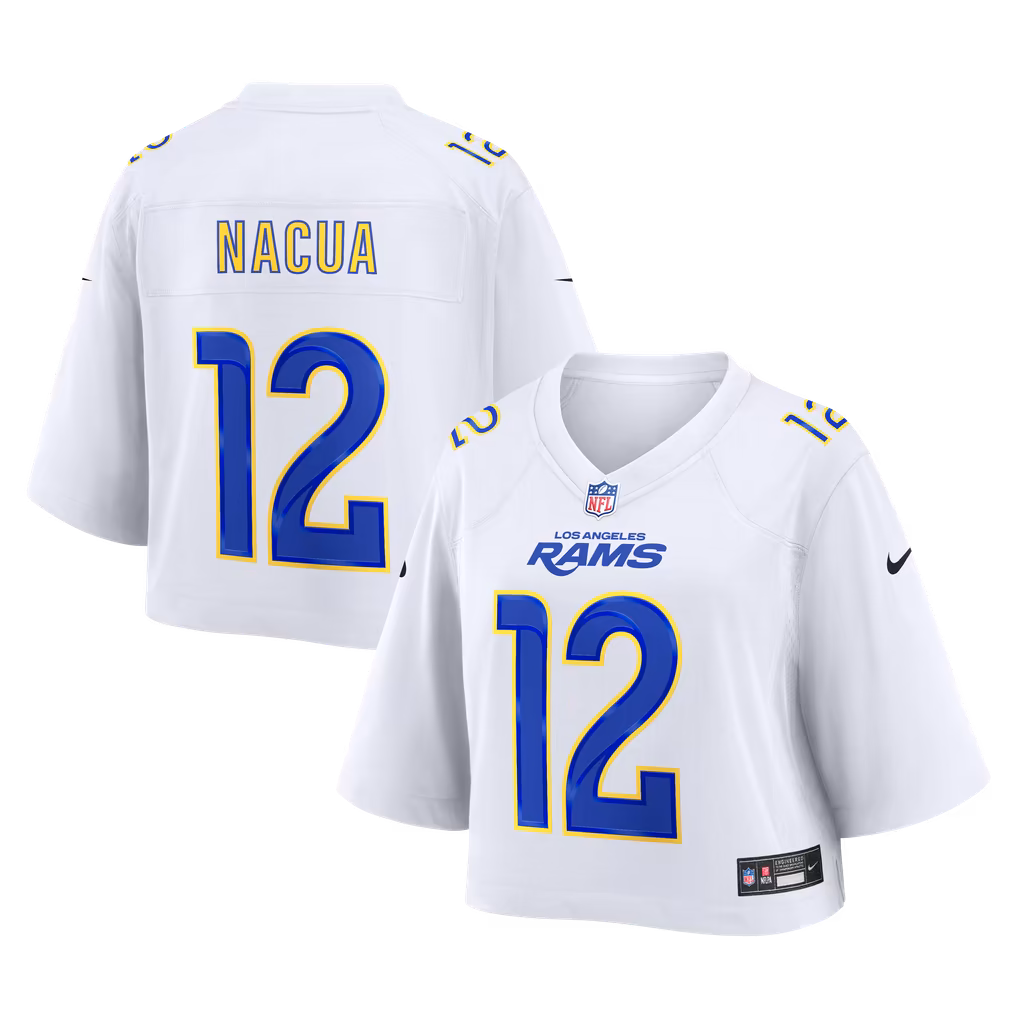 Women's Los Angeles Rams Puka Nacua Nike White Cropped Fashion Game Jersey - SUjersey01