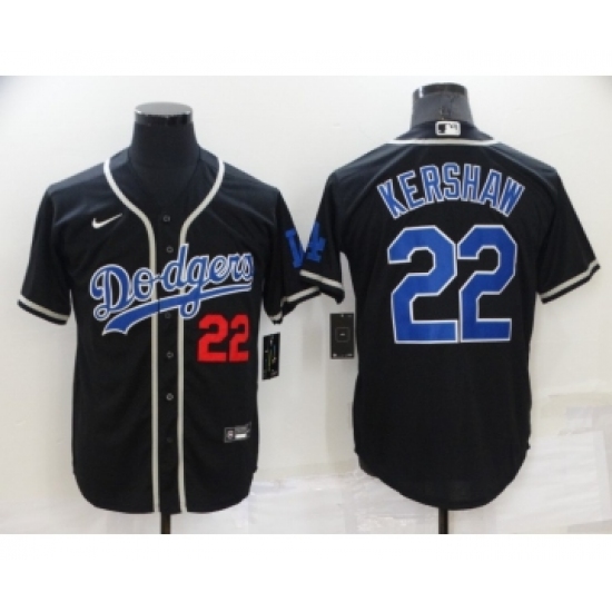Men's Los Angeles Dodgers #22 Clayton Kershaw Black Blue Name Stitched MLB Cool Base Nike Jersey - Ujersey