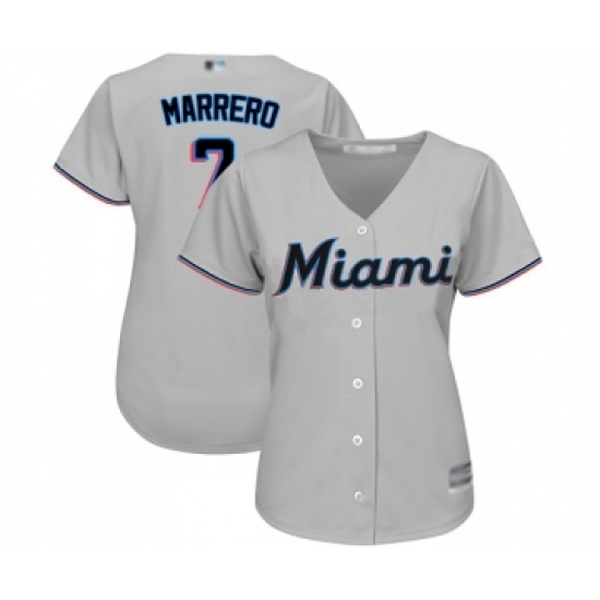 Women's Miami Marlins #7 Deven Marrero Replica Grey Road Cool Base Baseball Jersey - Ujersey