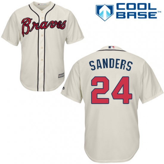 Youth Majestic Atlanta Braves #24 Deion Sanders Authentic Cream Alternate 2 Cool Base MLB Jersey - Ujersey