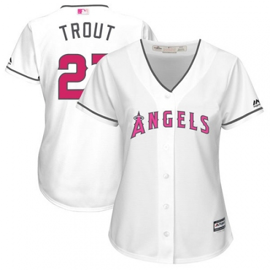 Women's Majestic Los Angeles Angels of Anaheim #27 Mike Trout Authentic White Mother's Day Cool Base MLB Jersey - Ujersey