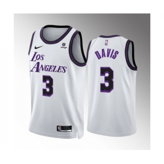 Men's Los Angeles Lakers #3 Anthony Davis White City Edition Stitched Basketball Jersey - Ujersey