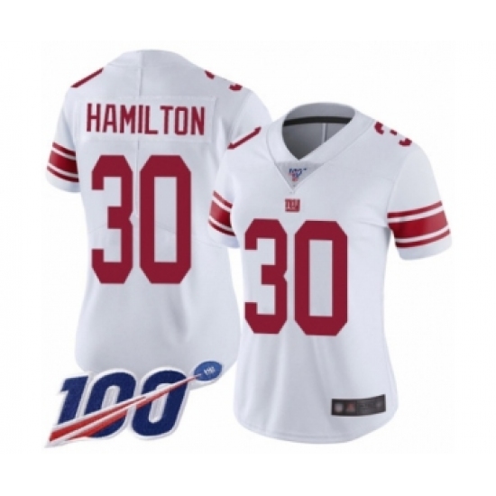Women's New York Giants #30 Antonio Hamilton White Vapor Untouchable Limited Player 100th Season Football Jersey - Ujersey