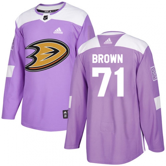 Men's Adidas Anaheim Ducks #71 J.T. Brown Authentic Purple Fights Cancer Practice NHL Jersey - Ujersey