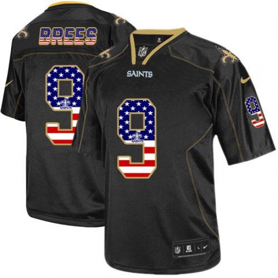 Men's Nike New Orleans Saints #9 Drew Brees Elite Black USA Flag Fashion NFL Jersey - Ujersey