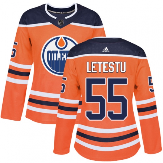 Women's Adidas Edmonton Oilers #55 Mark Letestu Authentic Orange Home NHL Jersey - Ujersey