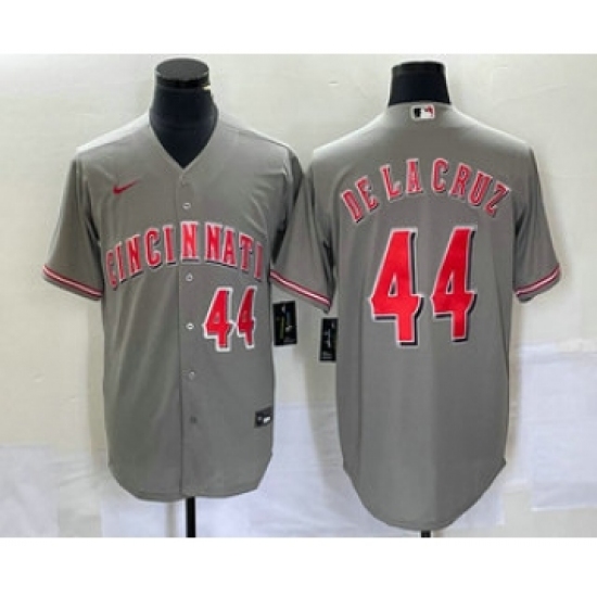 Men's Nike Cincinnati Reds #44 Elly De La Cruz Number Grey Cool Base Stitched Baseball Jersey - Ujersey