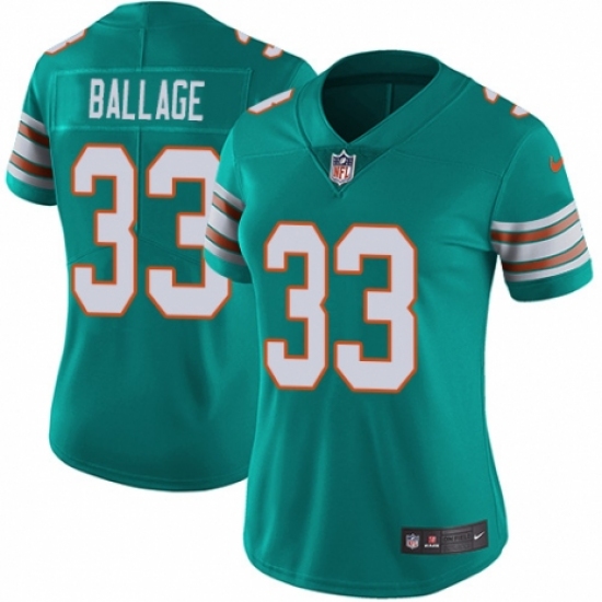 Women's Nike Miami Dolphins #33 Kalen Ballage Aqua Green Alternate Vapor Untouchable Elite Player NFL Jersey - Ujersey